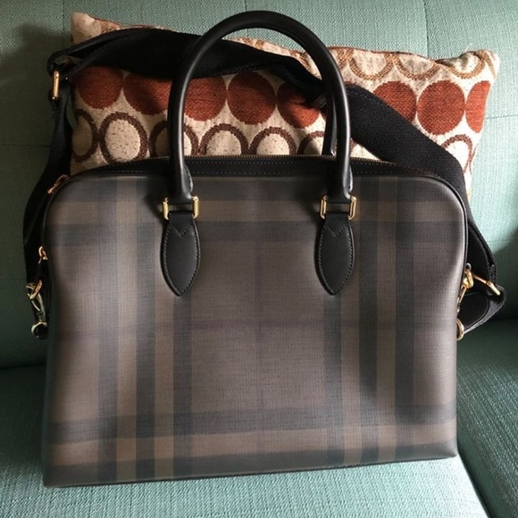 Burb Bags Large London Check And Leather Briefcase Poshmark